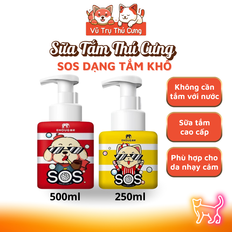 Sữa tắm khô cho Chó Mèo dạng bọt SOS, dịu nhẹ cho Chó con, mèo con