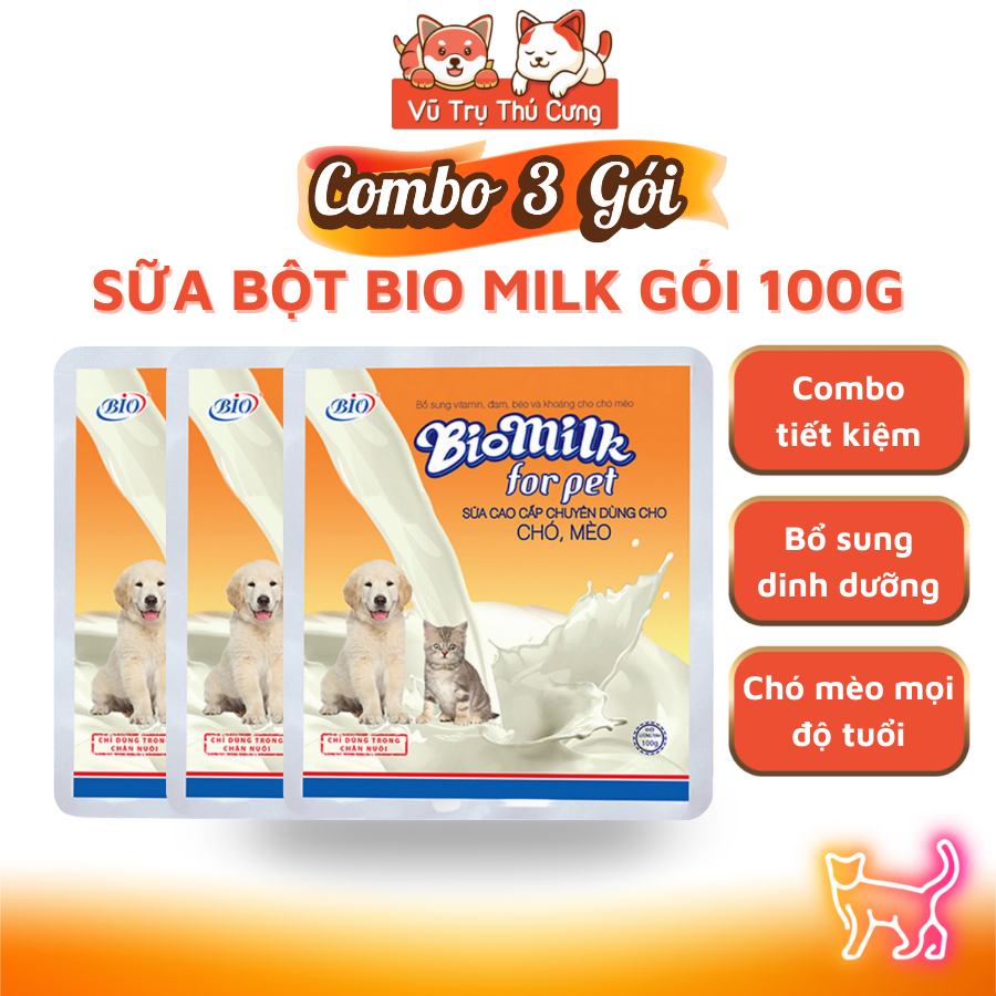 (Hoả Tốc) Sữa Bio Milk cho Chó Mèo 100g, cung cấp dinh dưỡng cho Mèo con