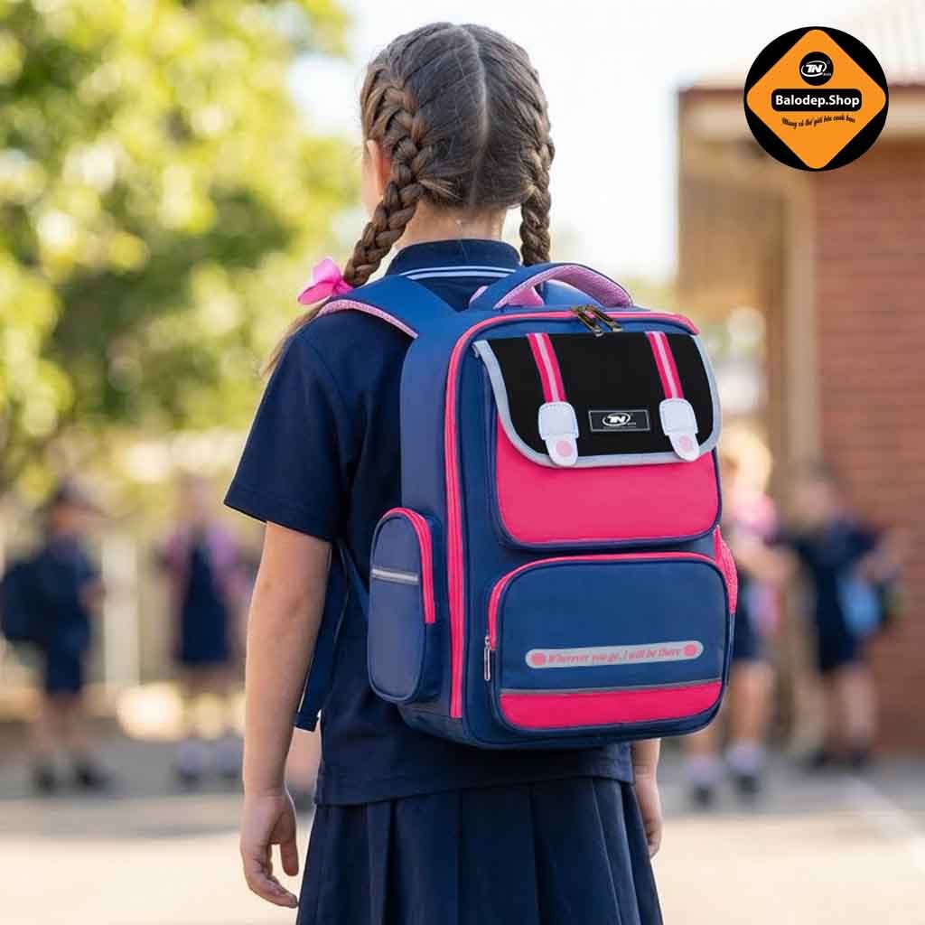 Balo Học Sinh Chống Gù Bé Gái TNBags Smart Pink TN.B 3112 Màu Hồng Xinh Xắn, Đáng Yêu, Ngăn Mở 180°!