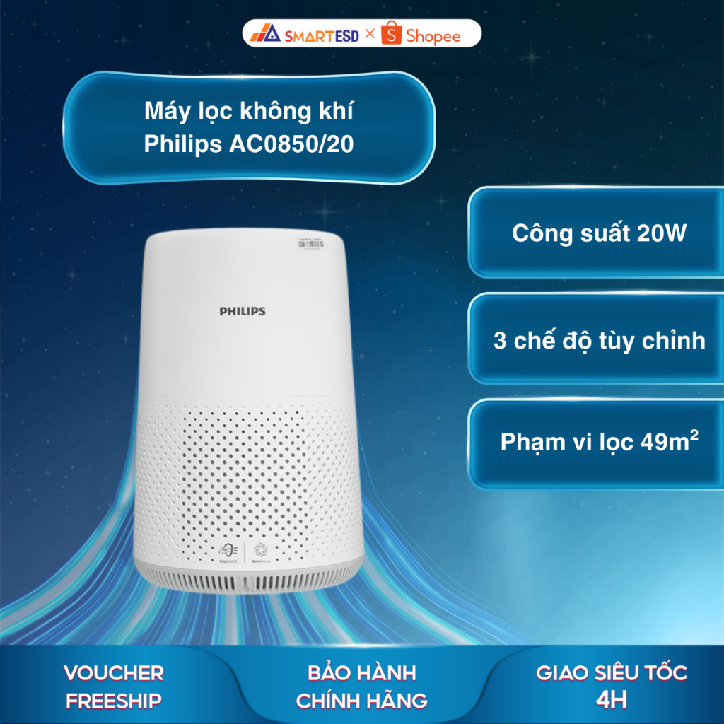 Máy lọc không khí Philips AC0850/20 - Diện tích 49m2 - Kết nối wifi - Bảo hành chính hãng 24 tháng