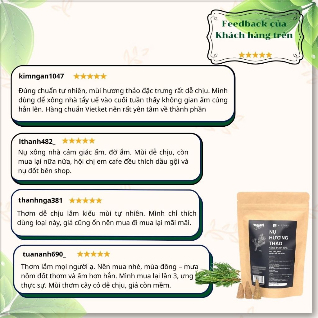 65-70 Nhang Nụ Thảo Dược Hương Thảo VIETKET 100g - Có Nụ Cháy Kém Vì Không Tạo Cháy, Xông Thơm Ấm Nhà, Tẩy Uế, Tự Nhiên