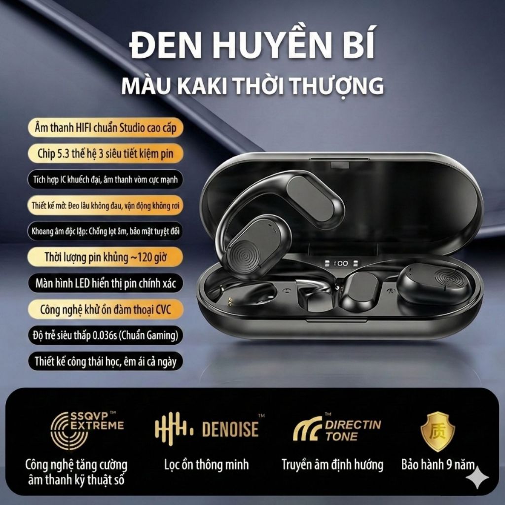 Tai nghe Bluetooth không dây Pin trâu, bass mạnh, kết nối nhanh độ trễ thấp, âm thanh vòm, chống ồn
