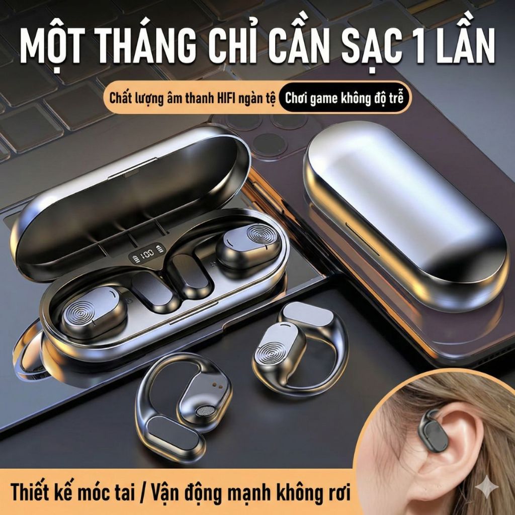 Tai nghe Bluetooth không dây Pin trâu, bass mạnh, kết nối nhanh độ trễ thấp, âm thanh vòm, chống ồn
