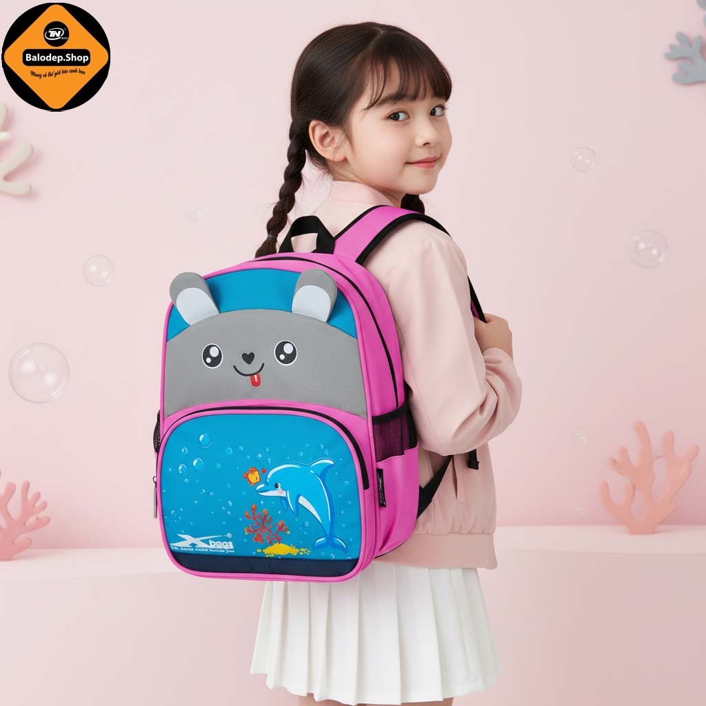Balo Cho Bé Gái Xbags Dolphin XB 3021 Màu Hồng Xinh Xắn, Hình Cá Heo Đáng Yêu, Nhẹ Êm, Chống Thấm!
