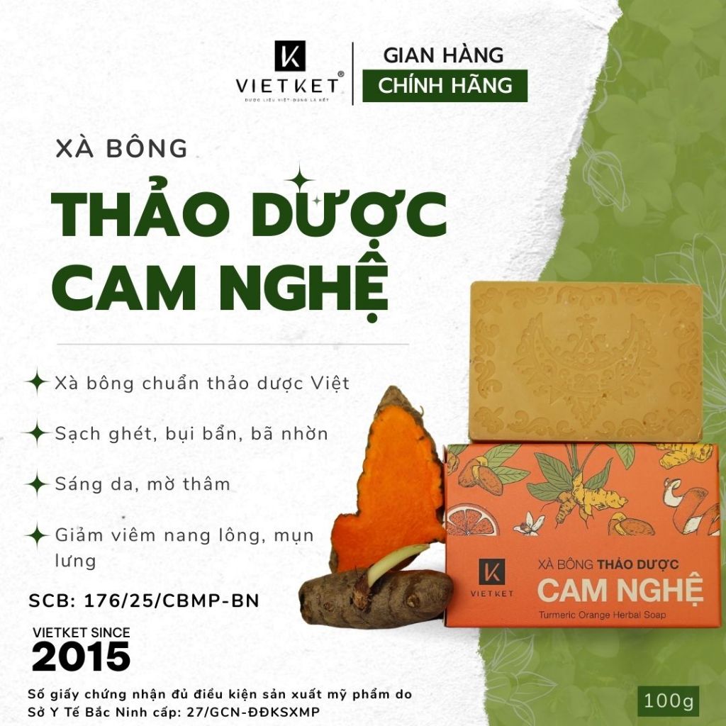 Xà Bông Tắm Dầu Dừa, Mù U, Thảo Dược VIETKET 100g - Giúp Sạch Da, Sáng Da, Giảm Mụn, Mờ Thâm, Dưỡng Ẩm, Không Nhờn Rít