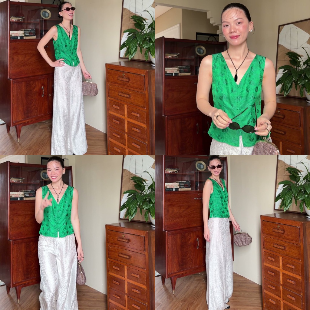 TheBlueTshirt - Áo lụa tơ tằm cổ chữ V sát nách phôm ôm tôn dáng - V Neck Tơ Tằm