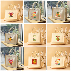Túi cói Tết chúc mừng năm mới Túi Vải Canvas Hình Hộp đựng Bánh Mứt Chúc Tết thanh lịch túi tote có khóa cúc bấm size to
