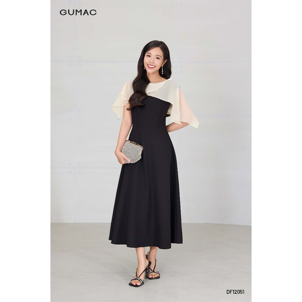 Đầm Nữ GUMAC Form A Xòe Không Tay Phối Voan Choàng Che Bắp Tay Có Túi Sườn Tiện Lợi Thời Trang DF12051