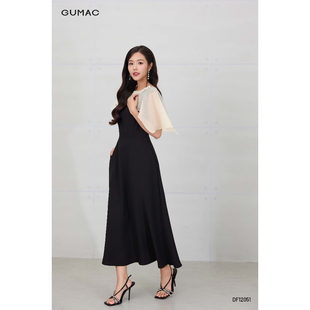 Đầm Nữ GUMAC Form A Xòe Không Tay Phối Voan Choàng Che Bắp Tay Có Túi Sườn Tiện Lợi Thời Trang DF12051