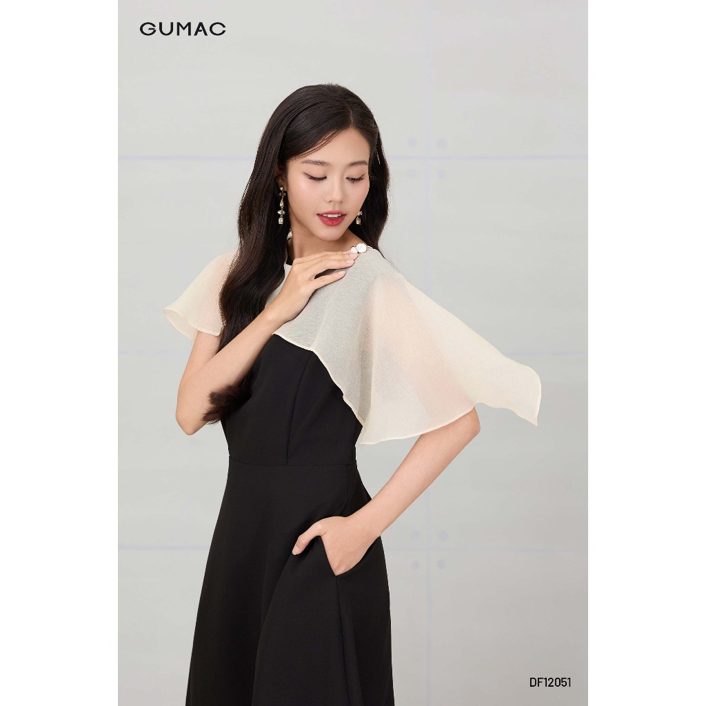 Đầm Nữ GUMAC Form A Xòe Không Tay Phối Voan Choàng Che Bắp Tay Có Túi Sườn Tiện Lợi Thời Trang DF12051