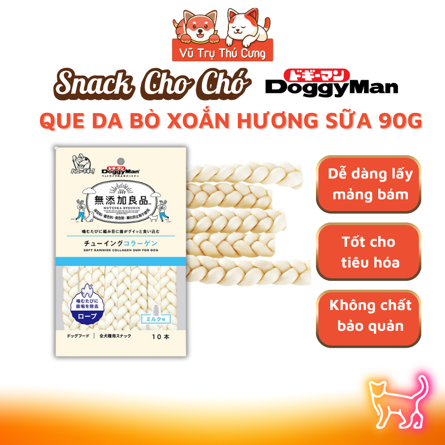 Snack Cho Chó Que Da Bò Xoắn Đôi Hương Sữa Doggyman 90g