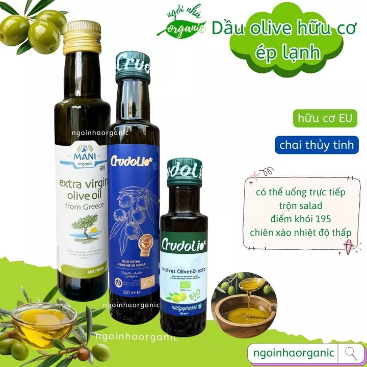 Dầu Olive ép lạnh hữu cơ Crudolio, Mani - dòng Extra Virgin Olive Oil - dầu oliu nhập khẩu châu Âu