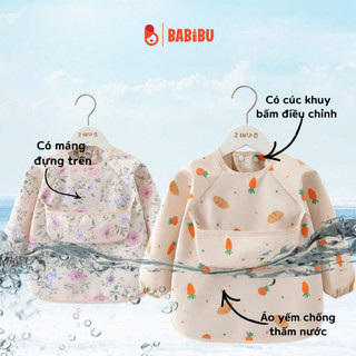 Áo yếm ăn dặm dài tay, áo yếm ăn dặm có máng, chống thấm cho bé, dễ dàng vệ sinh