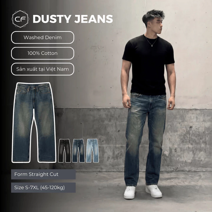 [CLEANFIT] QUẦN JEAN NAM ỐNG ĐỨNG WASH XANH RÊU DUSTY, QUẦN JEAN ỐNG SUÔNG FORM REGULAR, QUẦN BÒ NAM, UNISEX, BIGSIZE