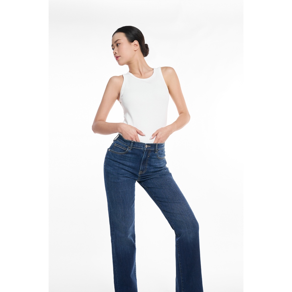 Quần Jean Nữ Ninomaxx Form Straight Xanh Dương SOFTMOTION HYBRID DENIM Chất Vải Mềm Rũ Co Giãn Nhẹ 2510030