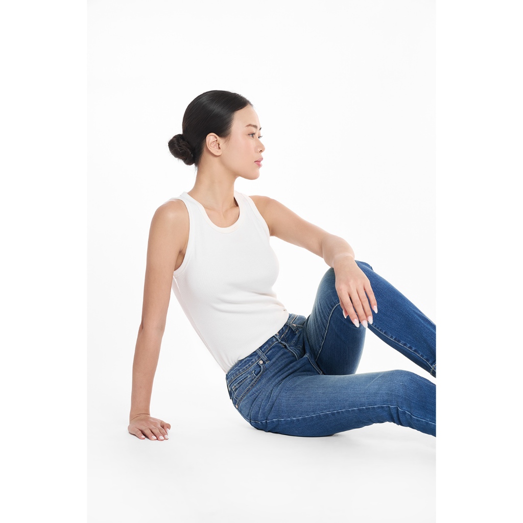 Quần Jean Nữ Ninomaxx Form Straight Xanh Đậm SOFTMOTION HYBRID DENIM Chất Vải Mềm Rũ Co Giãn Nhẹ 2510032