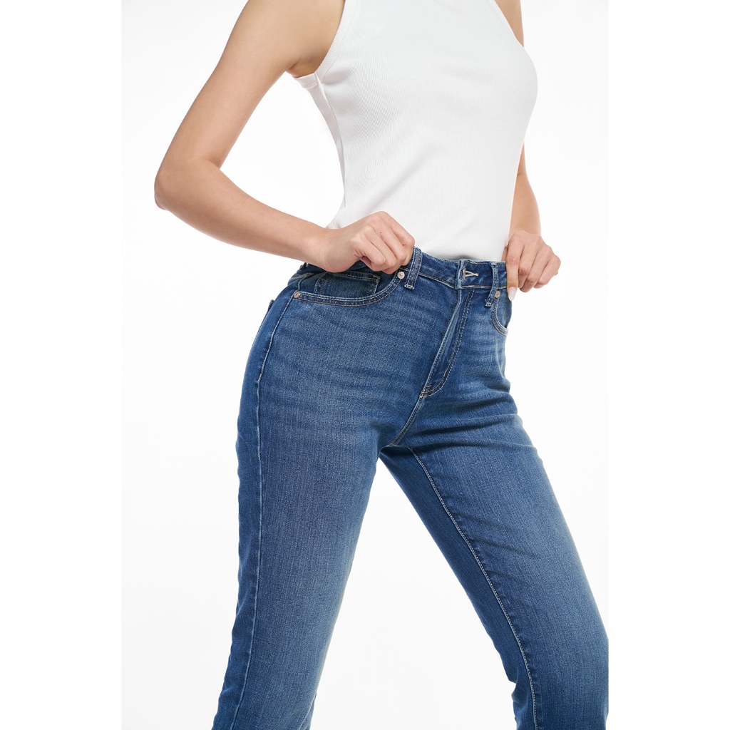 Quần Jean Nữ Ninomaxx Form Straight Xanh Đậm SOFTMOTION HYBRID DENIM Chất Vải Mềm Rũ Co Giãn Nhẹ 2510032
