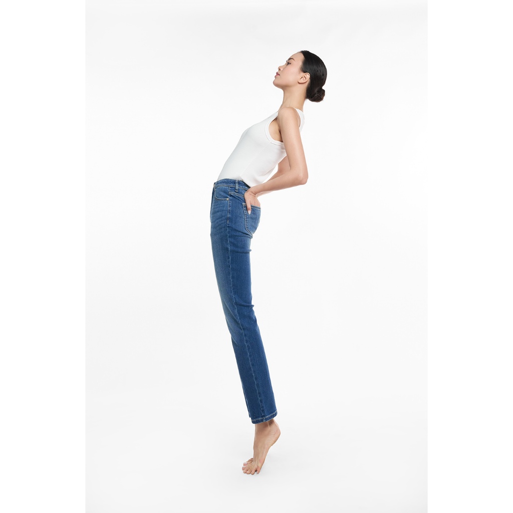 Quần Jean Nữ Ninomaxx Form Straight Xanh Đậm SOFTMOTION HYBRID DENIM Chất Vải Mềm Rũ Co Giãn Nhẹ 2510032