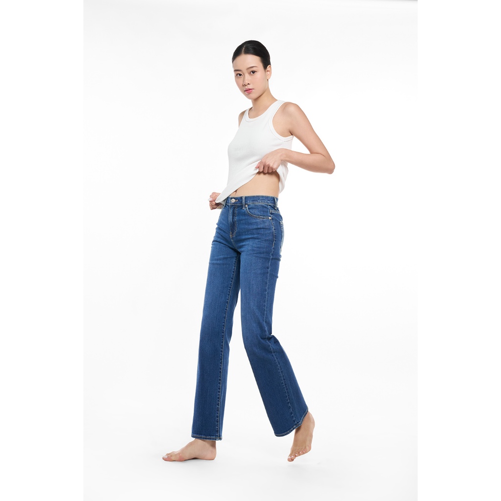 Quần Jean Nữ Ninomaxx Ống Loe Xanh Dương SOFTMOTION HYBRID DENIM Chất Vải Mềm Rũ Co Giãn Nhẹ 2510031