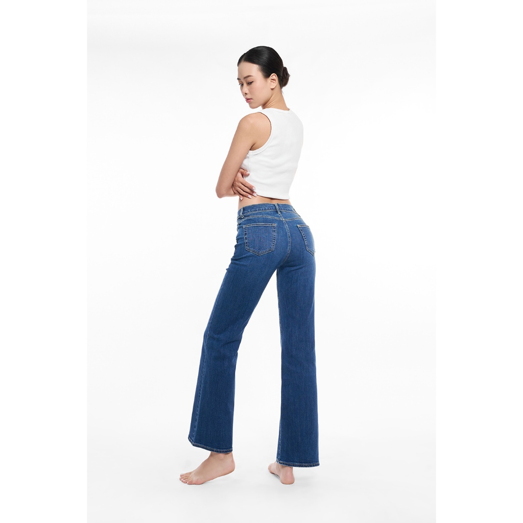 Quần Jean Nữ Ninomaxx Ống Loe Xanh Dương SOFTMOTION HYBRID DENIM Chất Vải Mềm Rũ Co Giãn Nhẹ 2510031