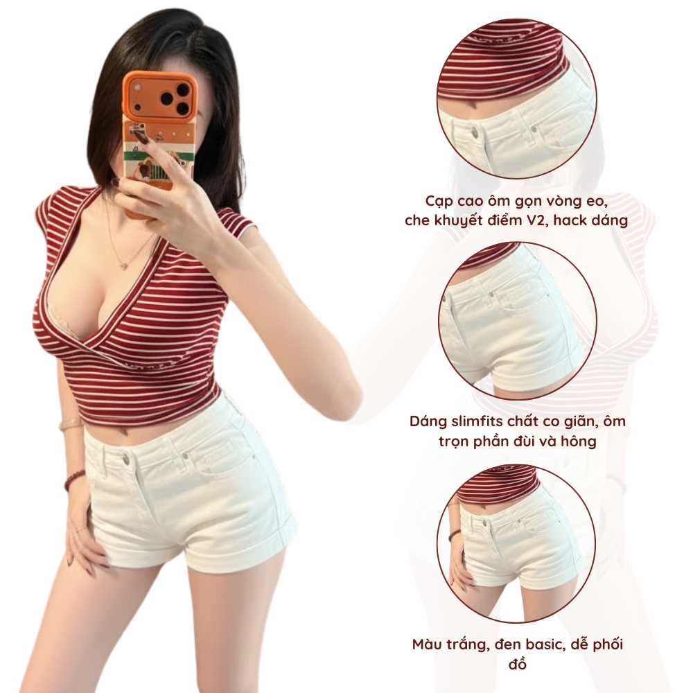 [XẢ KHO] Quần Short LẬT LAI Nữ Lưng Cao Tôn Dáng Chất Jean Kaki, Vải Dày Đẹp Cao Cấp Giveme.clothing_saigon