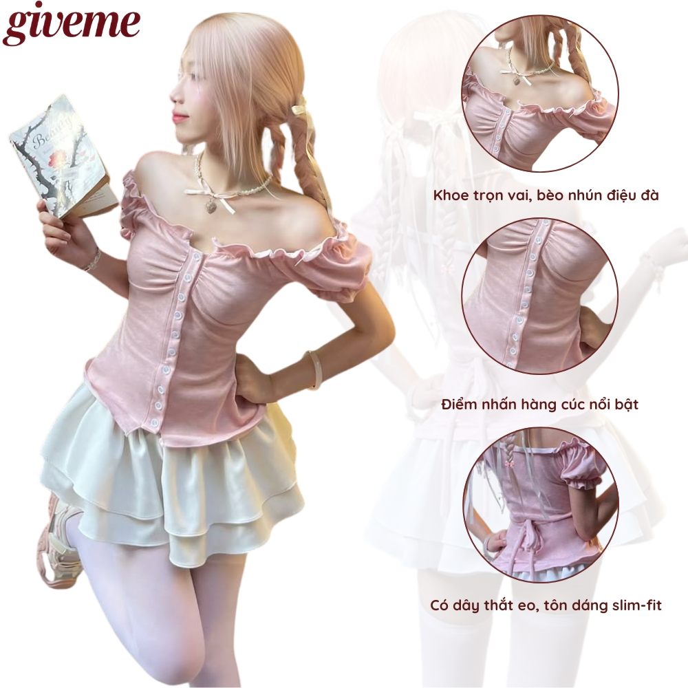 [XẢ KHO] Áo Kiểu Nữ Trễ Vai Tay Bồng Có Dây Thắt Eo Mùa Hè Giveme.clothing_saigon
