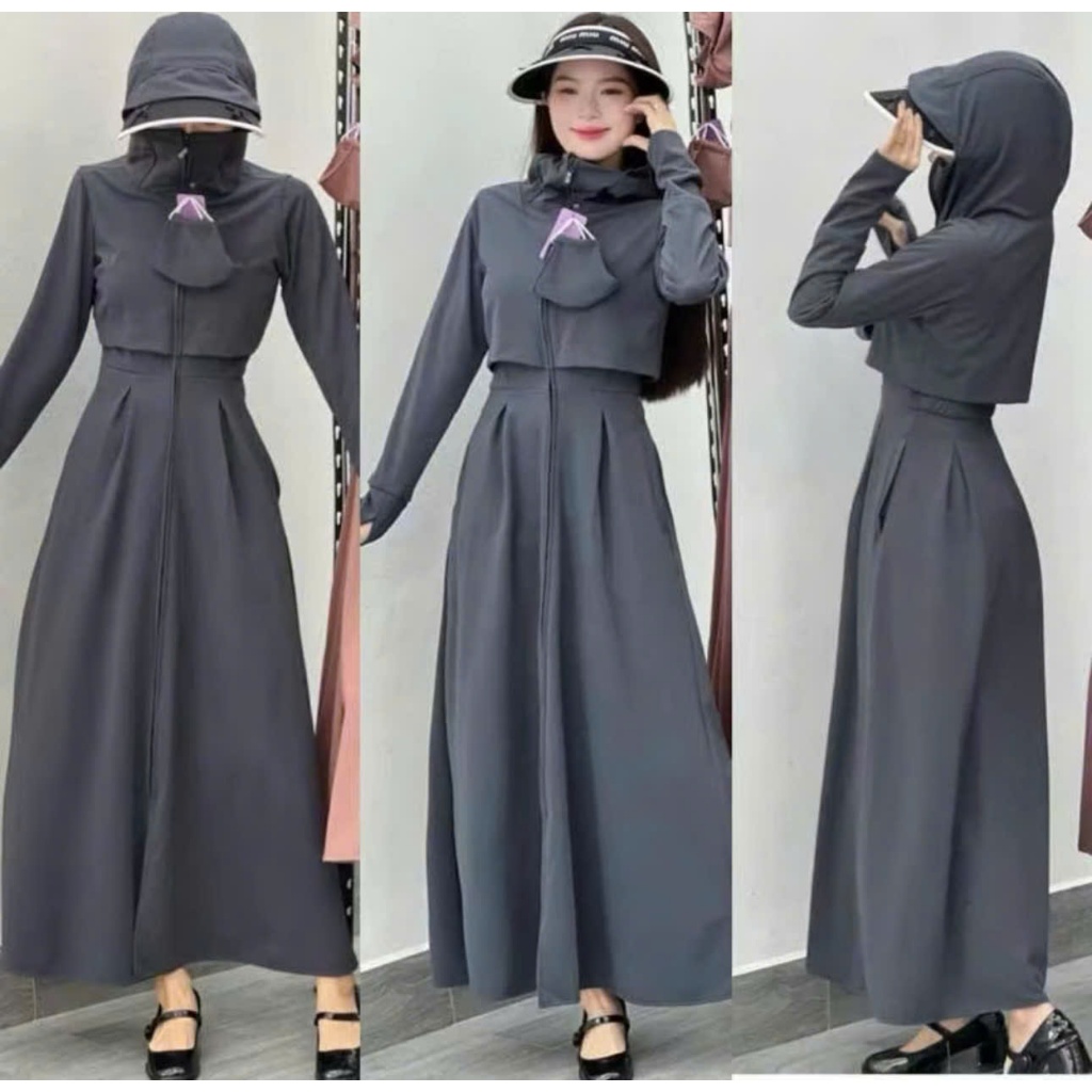 Áo Khoác Chống Nắng Toàn Thân 2 Lớp Vải Umi Cotton Dày Hàn Dáng Dài Chống Tia UV  Co Giãn 4 Chiều