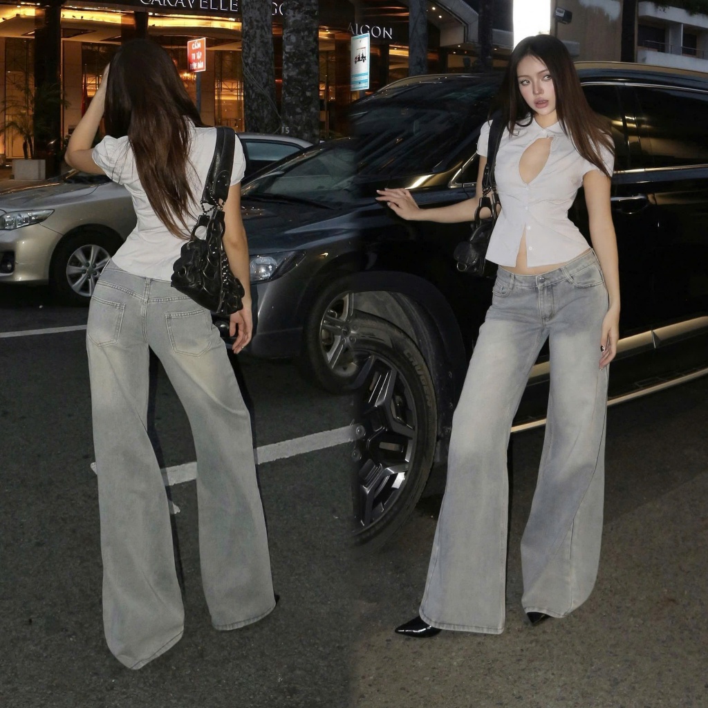 THE QUẠO - Quần Jean Nữ Lưng Cực Thấp Ống Suông Loe Có Size Nhỏ N2701_730 | BigBuy360 - bigbuy360.vn