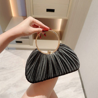 Túi xách dạ hội xếp ly bằng satin mới, kiểu dáng quai tròn, thích hợp cho váy dạ hội, dự tiệc, áo dài