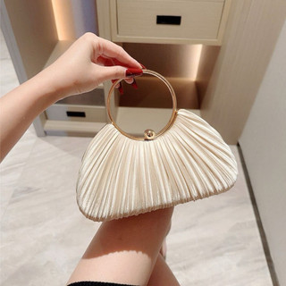 Túi xách dạ hội xếp ly bằng satin mới, kiểu dáng quai tròn, thích hợp cho váy dạ hội, dự tiệc, áo dài
