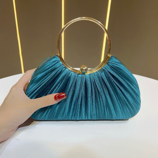 Túi xách dạ hội xếp ly bằng satin mới, kiểu dáng quai tròn, thích hợp cho váy dạ hội, dự tiệc, áo dài