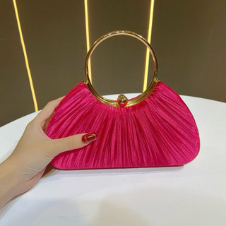 Túi xách dạ hội xếp ly bằng satin mới, kiểu dáng quai tròn, thích hợp cho váy dạ hội, dự tiệc, áo dài