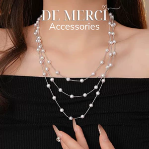 Vòng cổ ngọc trai nhiều lớp De Merci Accessories dây chuyền áo len thanh lịch thời trang Pháp có cổ nhẹ sang trọng DC052