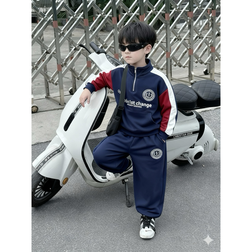 Bộ nỉ LÓT LÔNG trẻ em set đồ quần áo mùa đông dầy ấm bé trai 15-40kg bộ sọc đỏ