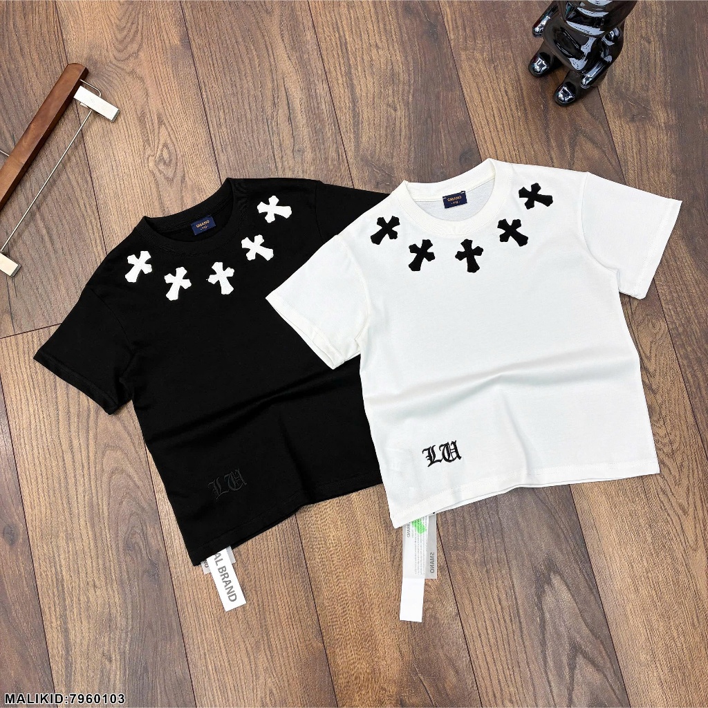 Áo Phông Bé Trai Thêu Logo Viền Cổ Chất Cotton Cao Cấp - Áo Thun Bé Trai Chôm Hớt 3 Màu Siêu Đẹp