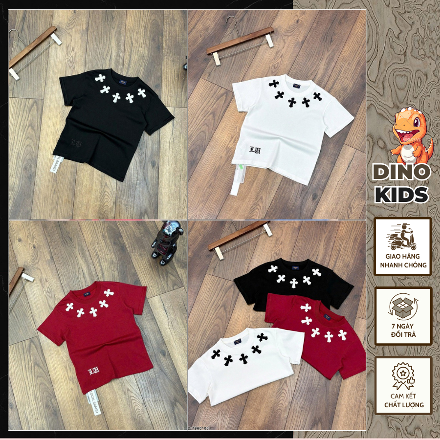 Áo Phông Bé Trai Thêu Logo Viền Cổ Chất Cotton Cao Cấp - Áo Thun Bé Trai Chôm Hớt 3 Màu Siêu Đẹp