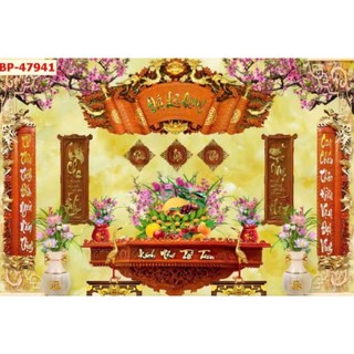 Tranh cửu huyền thất tổ dán tường,tranh câu đối cuốn thư trang trí phòng thờ in trên chất liệu vải lụa(tặng kèm keo dán)