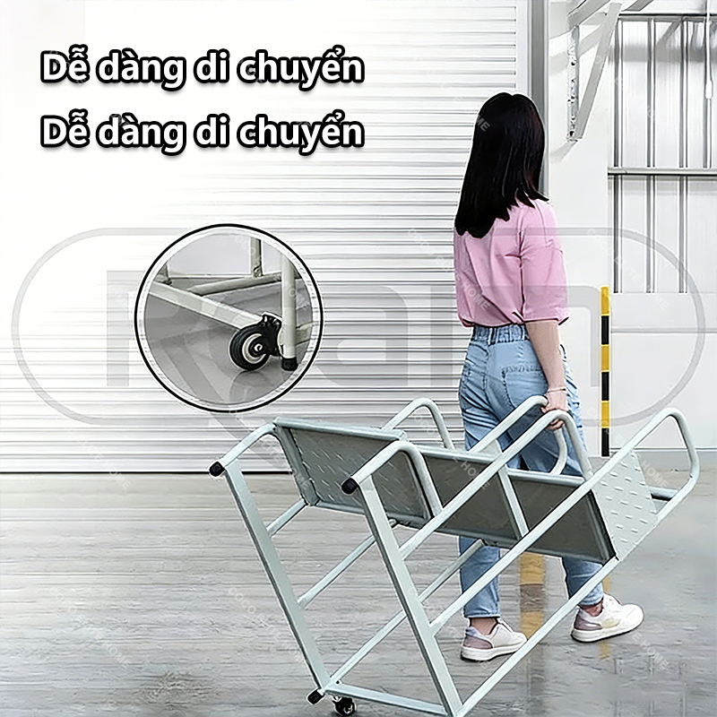 Thang Đẩy Inox Đa Năng 3-5 Bậc - Cho Siêu Thị, Quản Lý Kho Có Bánh Xe Di Chuyển & Thanh Chắn An Toàn