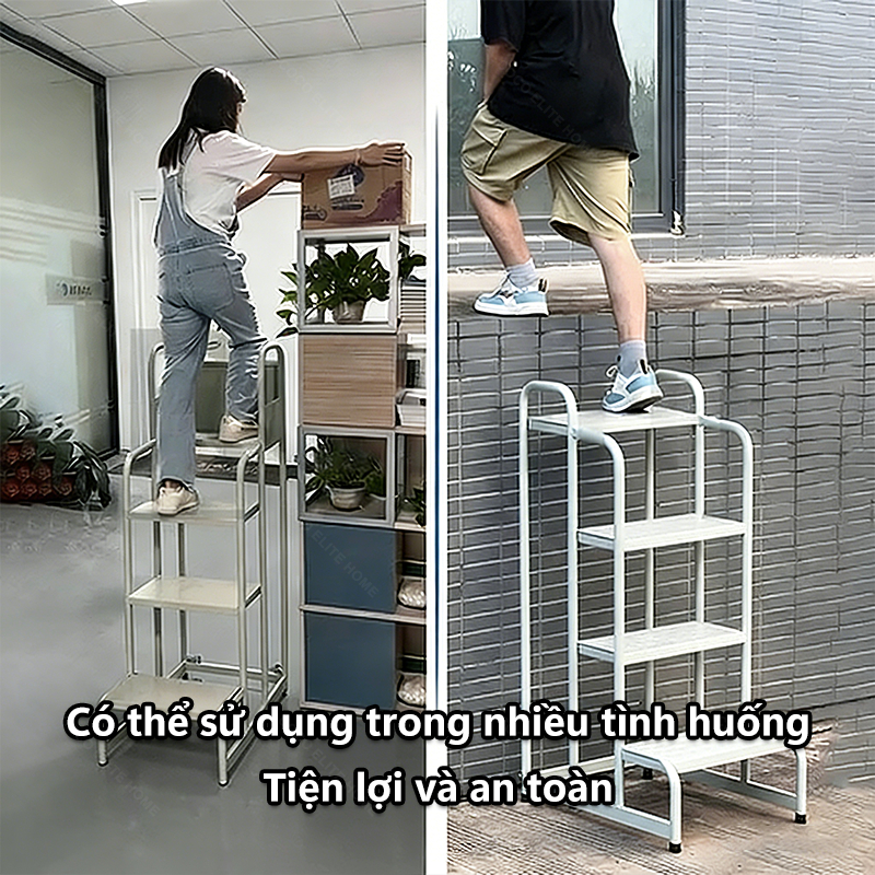 Thang Đẩy Inox Đa Năng 3-5 Bậc - Cho Siêu Thị, Quản Lý Kho Có Bánh Xe Di Chuyển & Thanh Chắn An Toàn