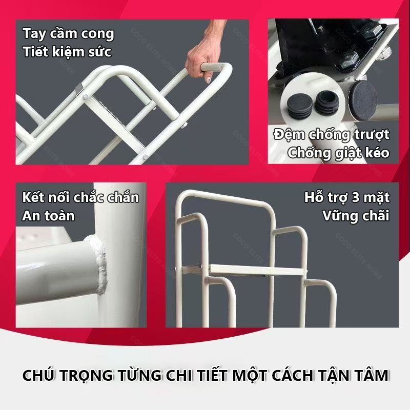 Thang Đẩy Inox Đa Năng 3-5 Bậc - Cho Siêu Thị, Quản Lý Kho Có Bánh Xe Di Chuyển & Thanh Chắn An Toàn