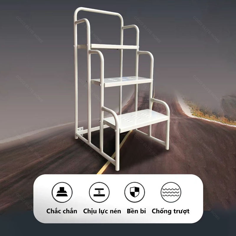 Thang Đẩy Inox Đa Năng 3-5 Bậc - Cho Siêu Thị, Quản Lý Kho Có Bánh Xe Di Chuyển & Thanh Chắn An Toàn