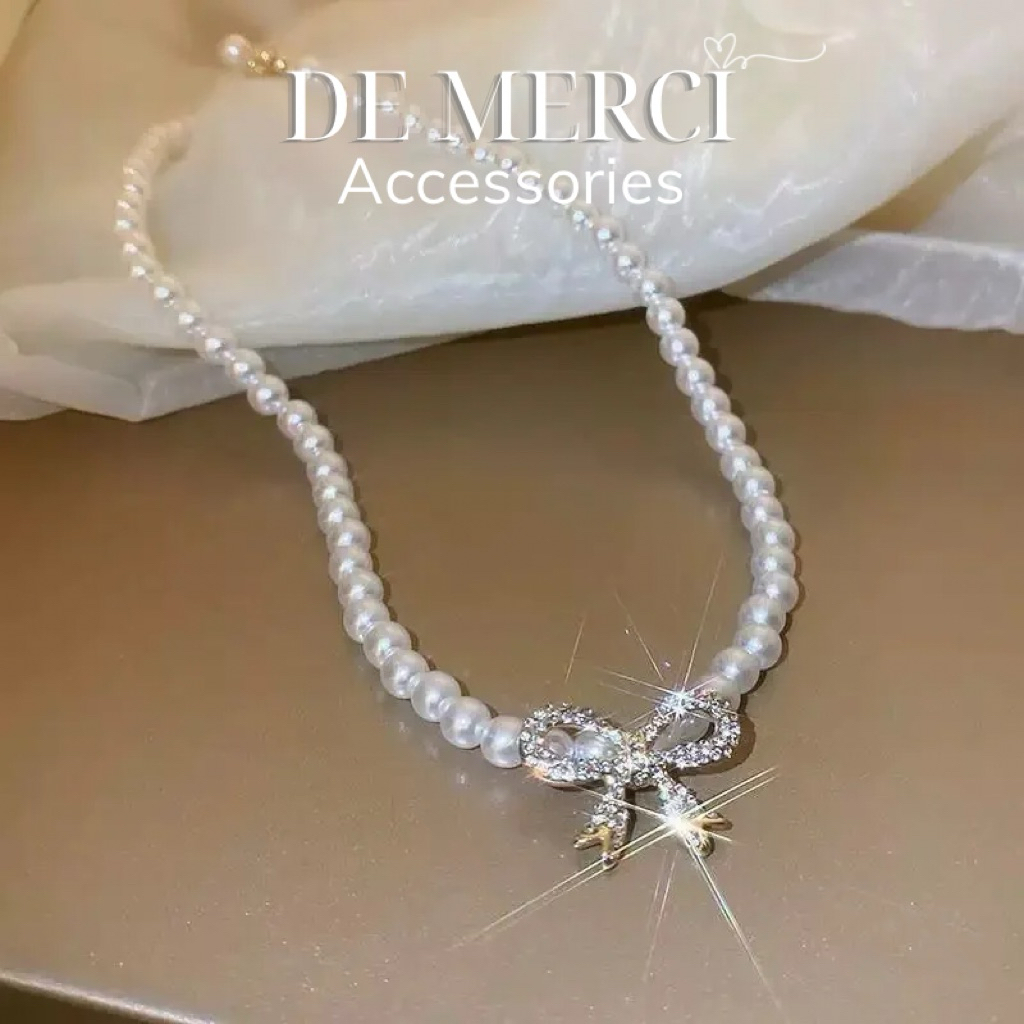 Dây Chuyền - Vòng Cổ Chuỗi Ngọc Mix Nơ De Merci Accessories Phong Cách Tiểu Thư Sang Chảnh Tiệc Tùng DC040