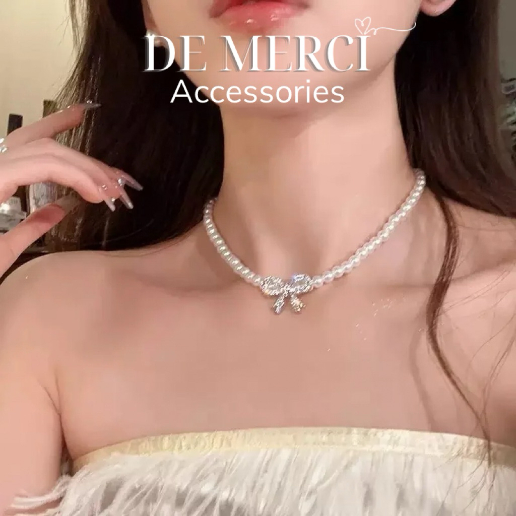Dây Chuyền - Vòng Cổ Chuỗi Ngọc Mix Nơ De Merci Accessories Phong Cách Tiểu Thư Sang Chảnh Tiệc Tùng DC040