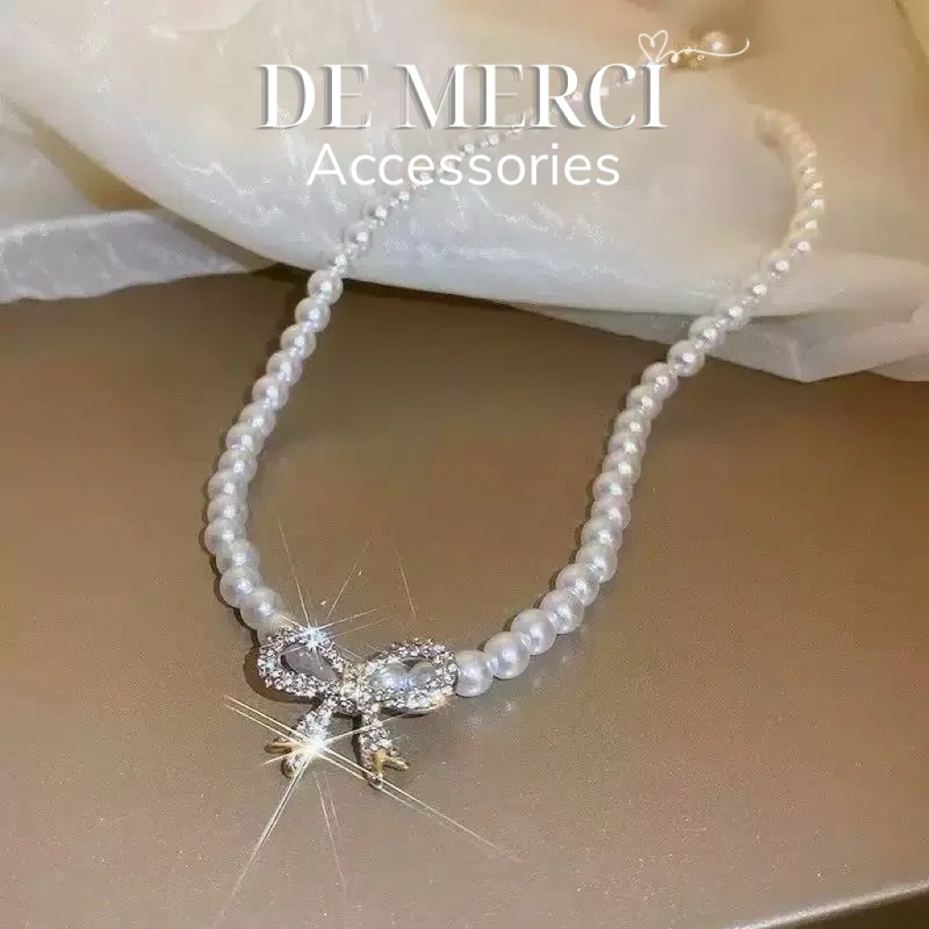 Dây Chuyền - Vòng Cổ Chuỗi Ngọc Mix Nơ De Merci Accessories Phong Cách Tiểu Thư Sang Chảnh Tiệc Tùng DC040