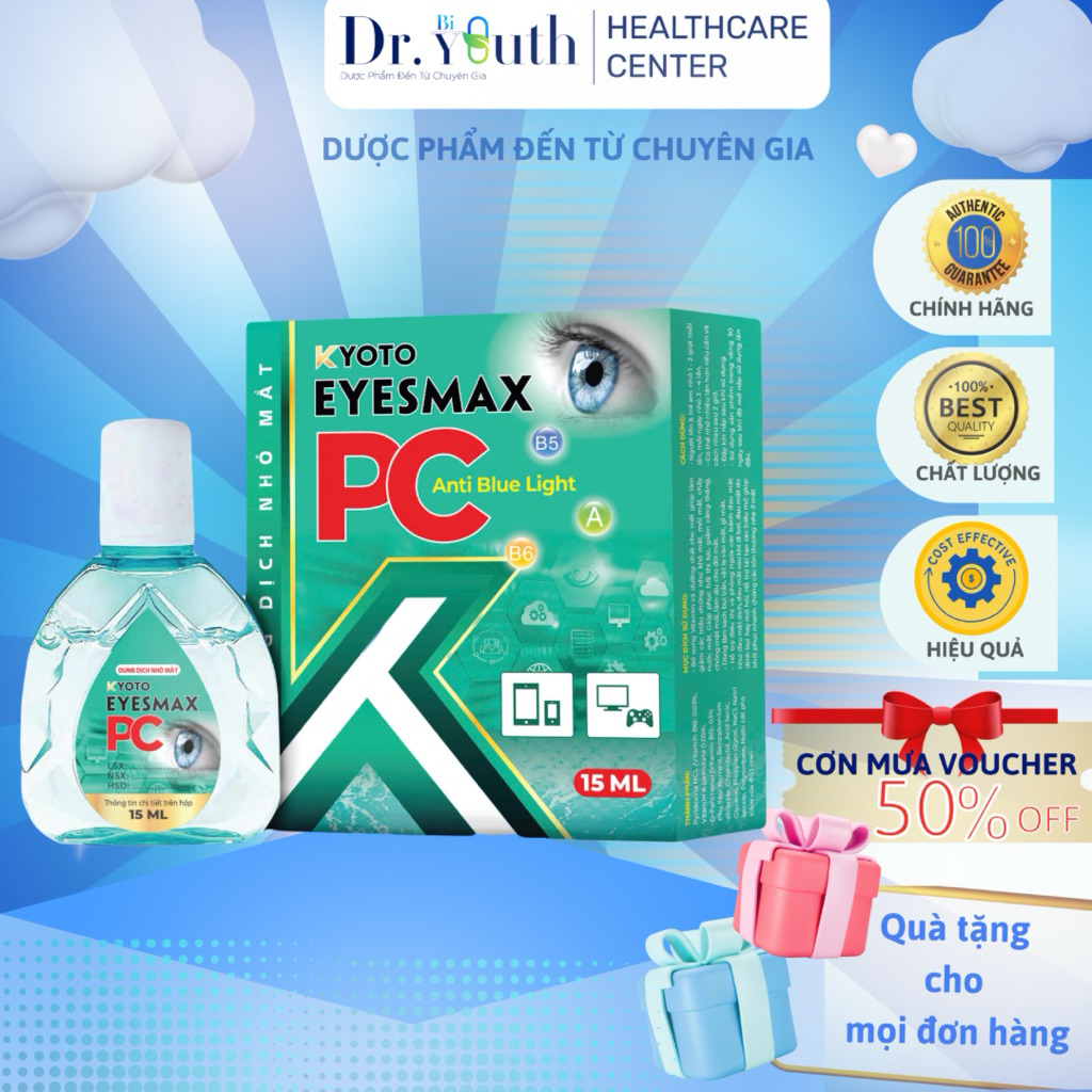 Nhỏ mắt Chống ánh sáng xanh Kyoto Eyesmax PC Anti Blue Light bảo vệ, nhìn màn hình điện thoại, máy tính không mỏi
