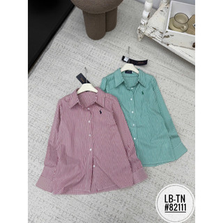 Áo sơ mi thô kẻ sọc cổ đức thêu hình polo #82111