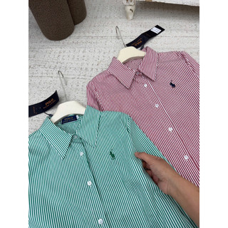 Áo sơ mi thô kẻ sọc cổ đức thêu hình polo #82111