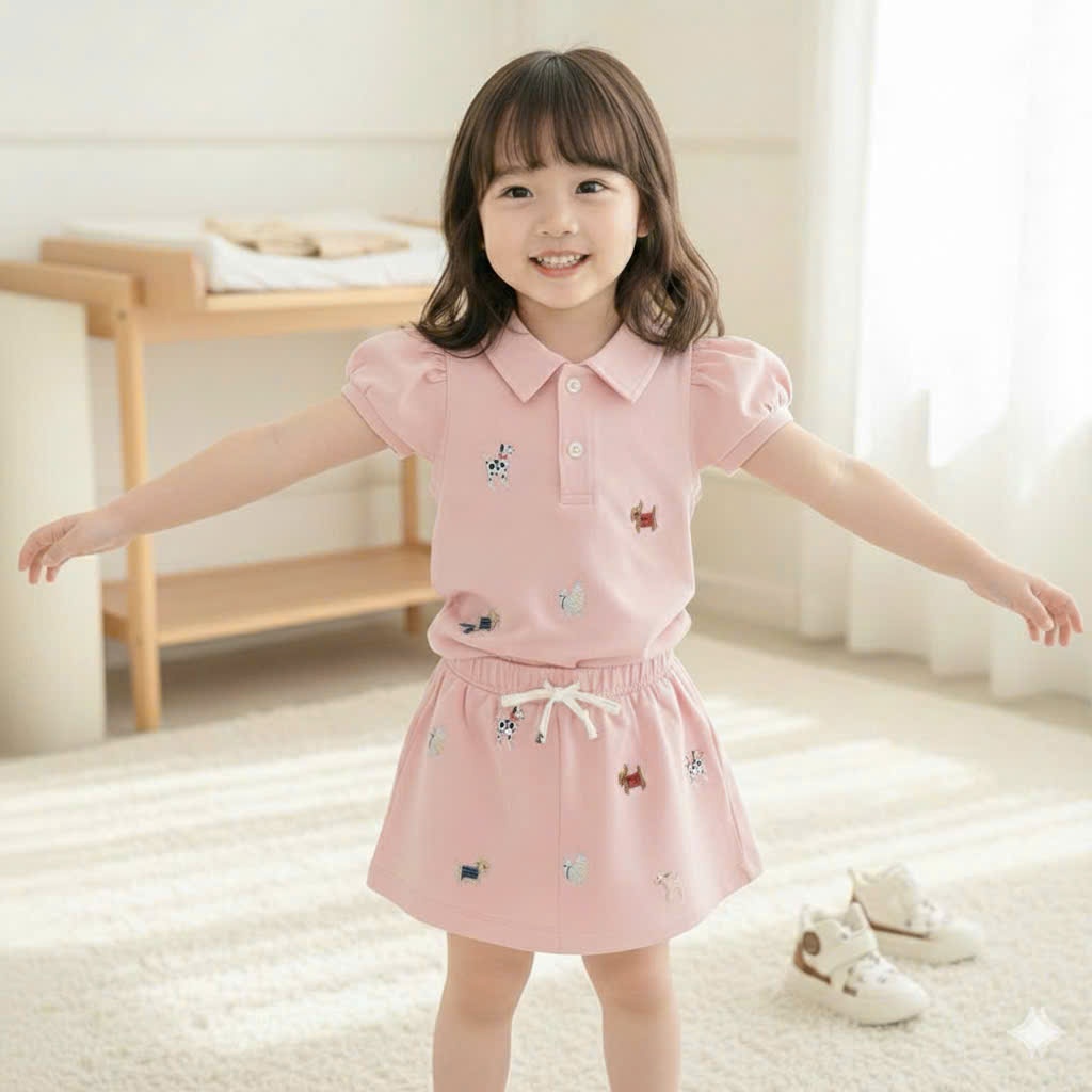 Bộ Váy 3 Lỗ Và Cộc Tay In Hình Đáng Yêu Chất Poly  Dành Cho Bé Từ (10-35Kg)