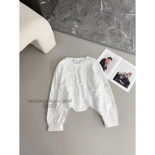 Áo sơ mi thô dài tay/cộc tay  thêu hoa laze lượn gấu #80025