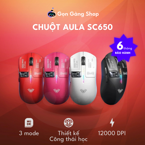 Chuột Gaming Không Dây Aula SC650, 3 Mode Kết Nối, Màn Hình Đa Nhiệm ...